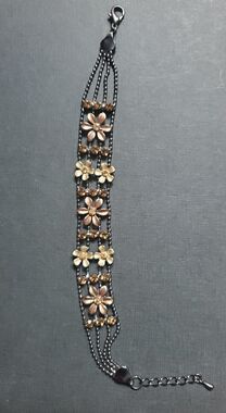 Vintage Pilgrim Danish Floral Multi-Chain Bracelet in Taupe/Charcoal Metallic.